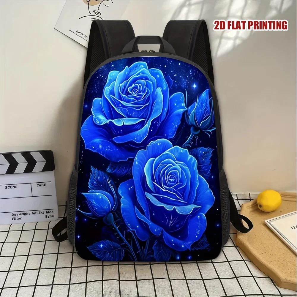 

1 Starlight Blue Rose Backpack - Large Capacity Lightweight Travel Backpack, Adjustable Comfortable Shoulder Strap