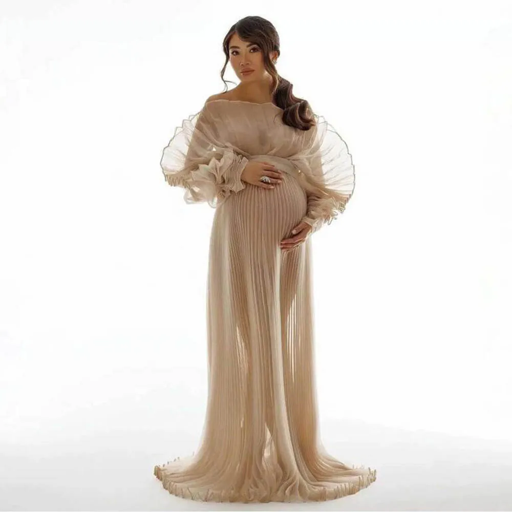 

Sexy Mermaid Marternity Dress Long Sleeves Draped Sexy See Through Pregnancy Dresses Photo Shoot