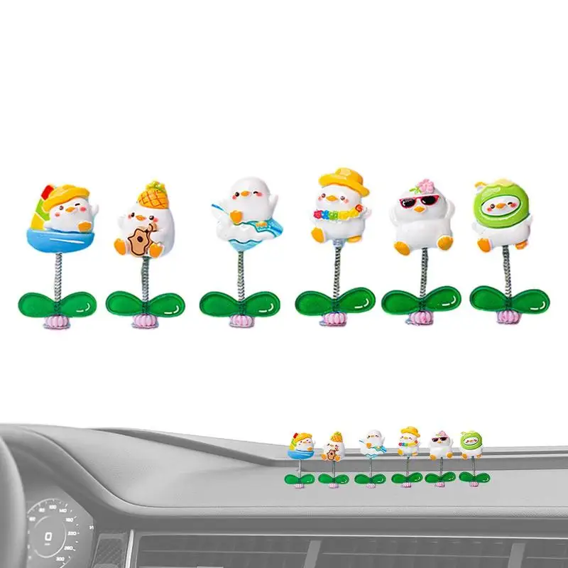 6pcs Dashboard Duck Decorations Ornaments Automobile Interior Accessories Car Window Resin Duckling Decorations Non-Marking