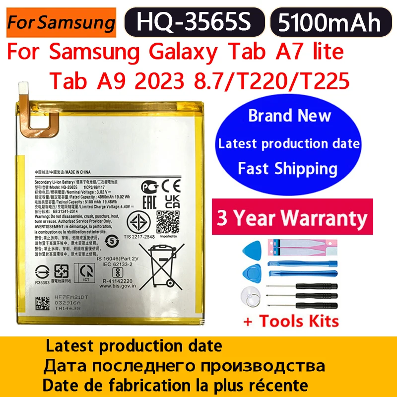 HQ-3565S Battery NEW High Quality 5100mAh For Samsung GALAXY Tab A7 lite/Tab A9 2023 8.7/T220/T225 Phone Battery Batteries+Tools