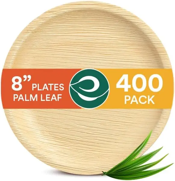 

Compostable 8 Inch Palm Leaf Round Plates (400 Count) Like Bamboo Plates | Biodegradable | Eco-Friendly, Microwave & Oven Safe