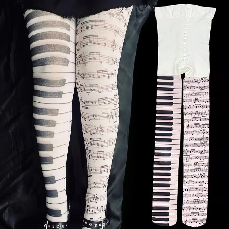 

Piano Stockings Female Black White Thigh High Stocking Ultra Thin Transparent Pantyhose