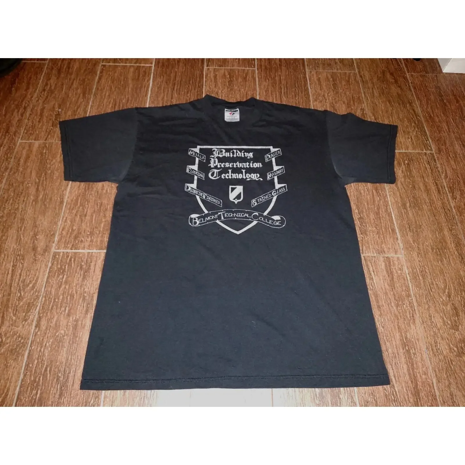 Belmont Technical College Building Preservation Technology Blk T shirt L vintage Washed Soft designer clothes Stretched
