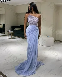 Customized Luxury Lilac Evening Dresses Zipper Back Special Occasion Prom Gowns Beaded Sequins Sexy Saudi Wedding Party Dress