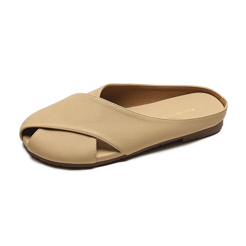 Half Slippers Women's Summer Wear 2025 New Vintage Fashion Closed Toe Women's Slippers Large Size 40 Flat Slippers Women Shoes