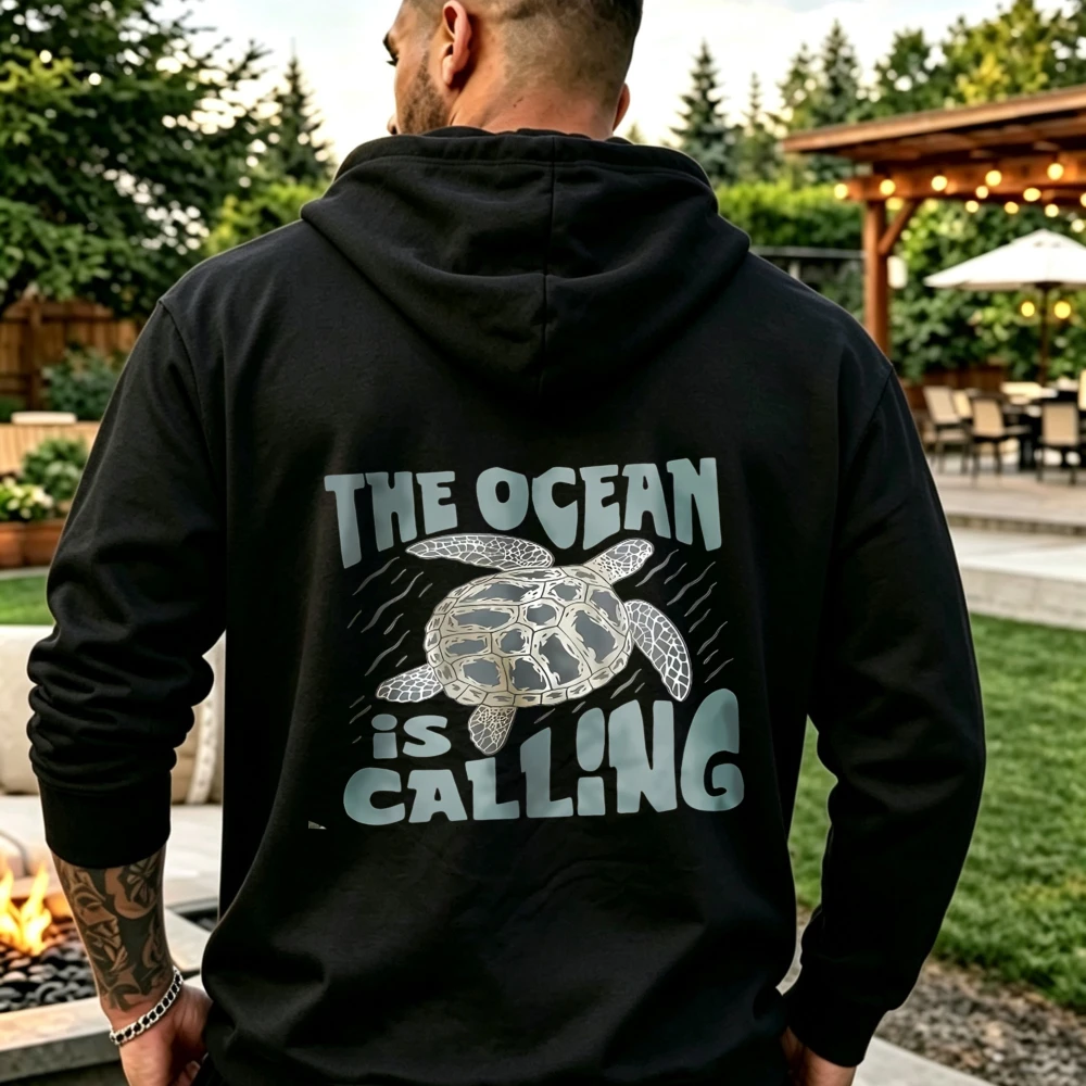 The Ocean Is Calling Sea Turtle Graphic Pullover Sweatshirt Vintage Marine Ocean Animal Quote Casual Nature Lover Streetwear Top