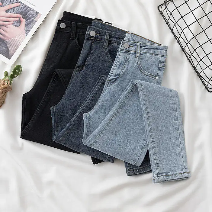 

Женские облегающие джинсы с высокой талией, эластичные, повседневные, из прочного хлопкового денима, универсальные, модные, расклешенные