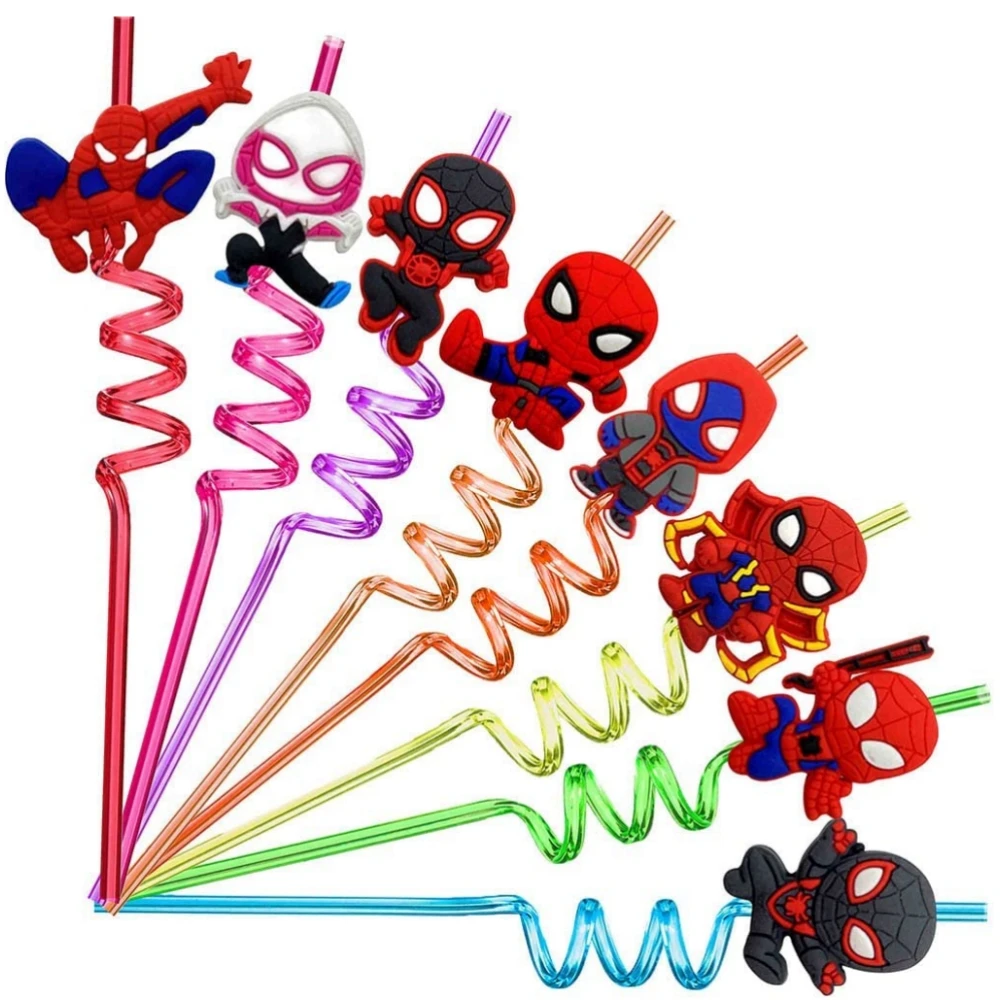 8pcs Spidey And His Amazing Friends Theme Drinking Straws Kids Birthday Party Decorations Baby Shower Spiderman Party Supplies