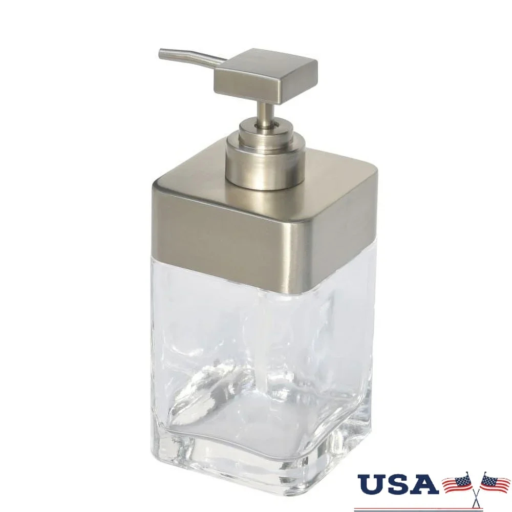 

Металлический стеклянный дозатор для мыла, серебряный акцент, современный винтажный держатель для жидкого лосьона для ванной комнаты и кухни, дезинфицирующее средство для рук, 15 унций