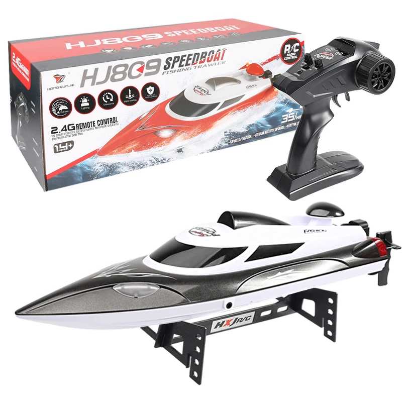 Eboyu HJ809 Rc Vissen Trawler Boot 2.4G Waterdichte 35 Km/h Hoge Snelheid Race Boot Kleurrijke Led-verlichting Rc Speedboot 3000Mah Gift