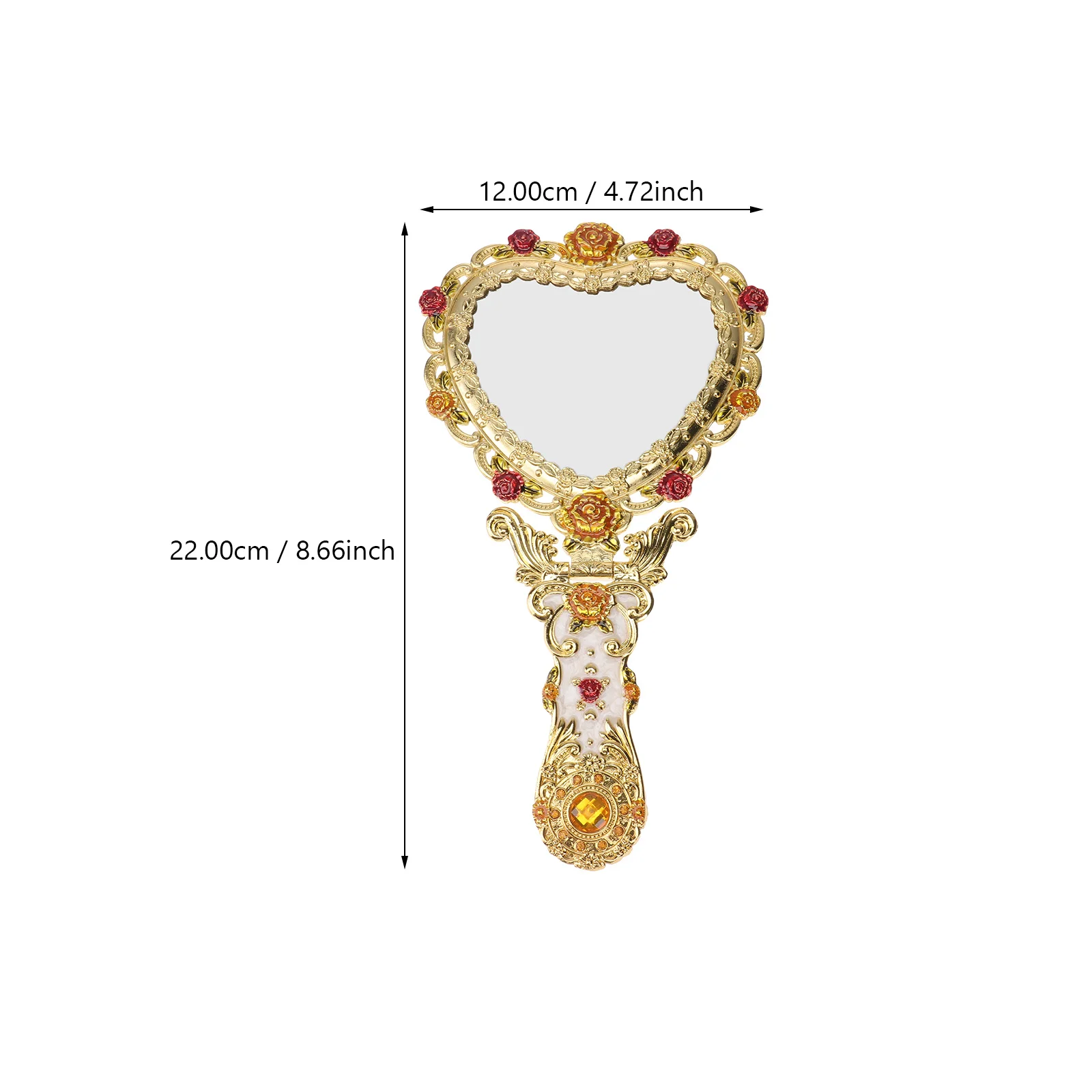 1 قطعة مرآة ماكياج يدوية عتيقة على طراز القصر الأوروبي مرآة رائعة على شكل قلب أداة تجميل مزخرفة متينة