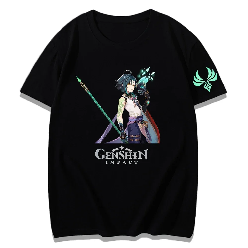 Genshin Impact Tshirts Xiao Graphic T-shirt Kawaii Cartoon Girls Tees Summer Short Sleeve Tee-shirt Women Tops 100% Cotton Shirt