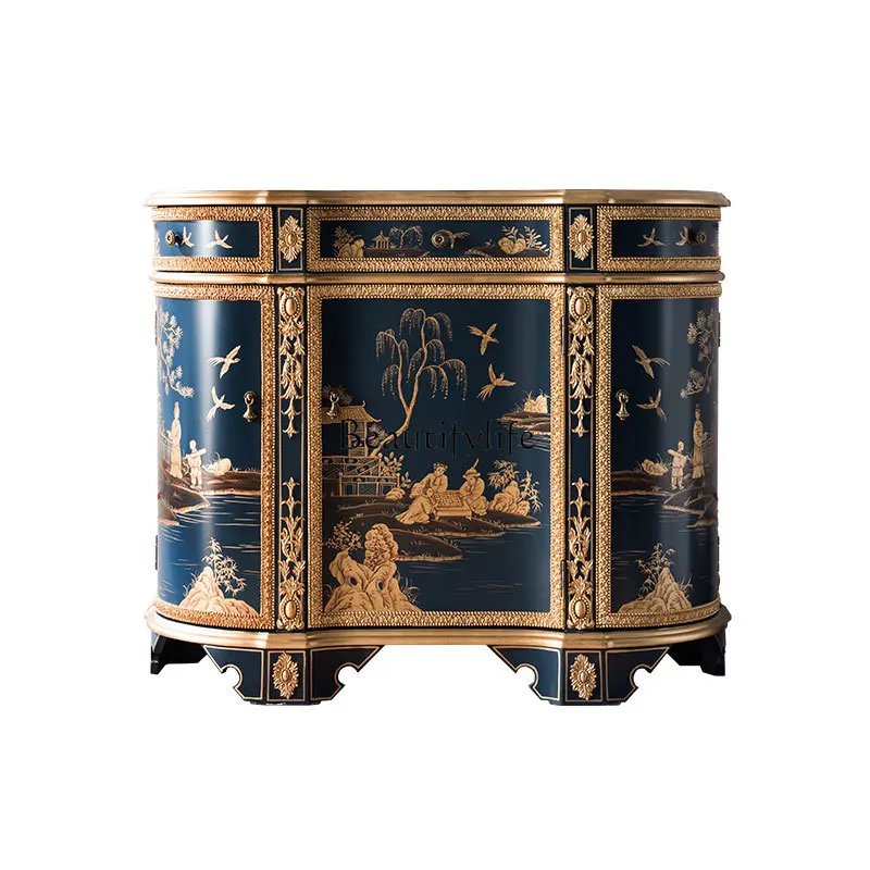 

Chinese-style painted entrance shoe cabinet living room European-style decorative hand-painted landscape locker