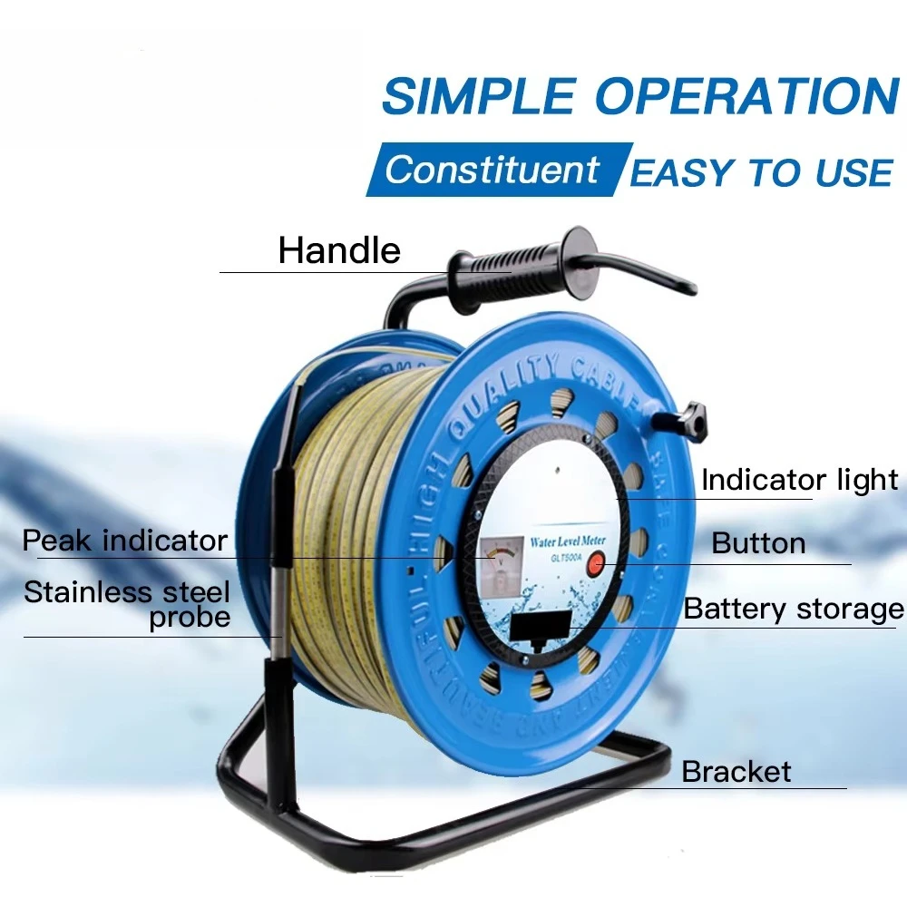 GLT500A 30m-500m Well Borehole Water Level Deep Meter with Sounder