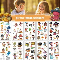 10 Pack Fake Tattoo Stickers Cartoon Temporary Tattoos Kids Arm Tattoos Kids Pirate Captain Fun Party Tattoo Stickers