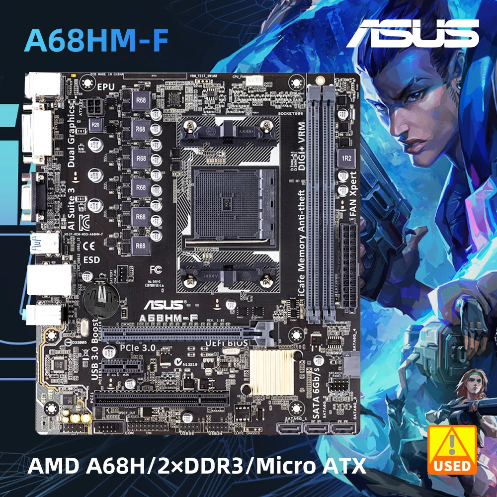 

ASUS A68HM-F AMD A68H Socket FM2+ 2 x DDR3 DIMM 32GB PCI-E 3.0 USB3.0 SATA3 VGA DVI Used For Micro ATX motherboard