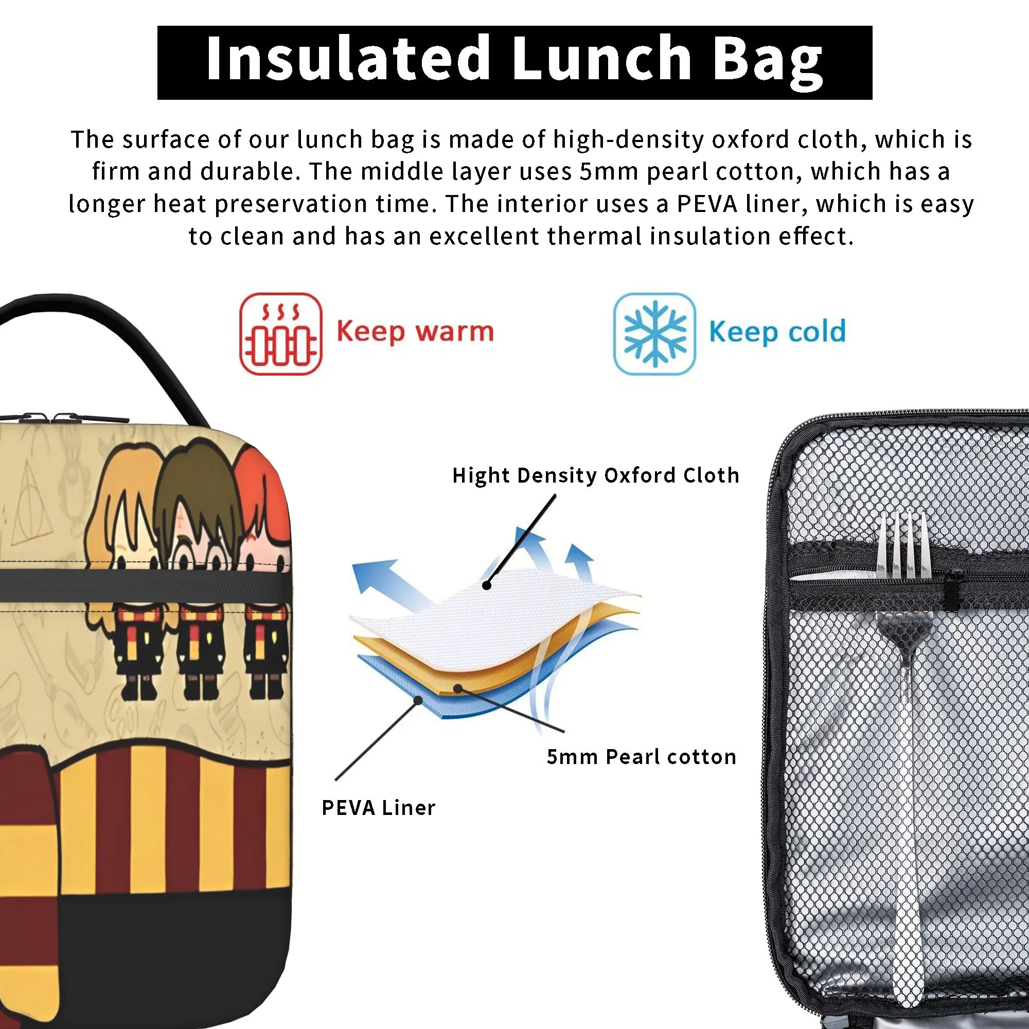 H-HP-P Harrys potters magic Insulated Lunch Bag for Men Women  Food Container Portable Cooler Thermal Bento Box For Work view 5