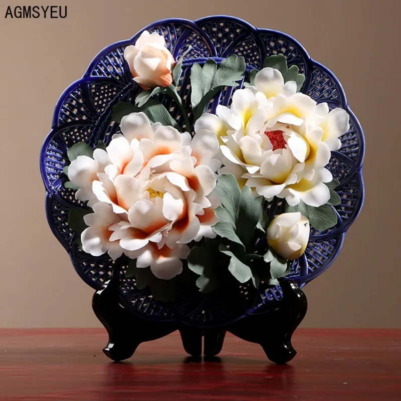 

Home decor accessories Handmade flower hanging tray Ceramics and Crafts Luoyang Peony ceramic flower plate living room ornaments