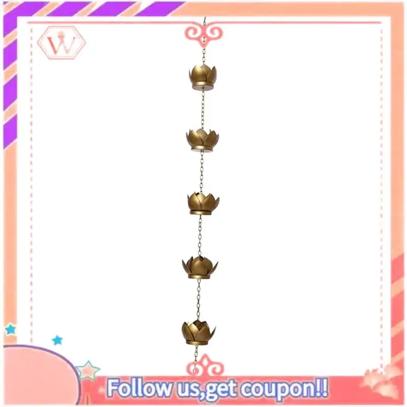 AT84-Rain Chains - Lotus Rain Chain Set, Powder Coated Rust-Resistant Rainchains, Includes Rain Chain Gutter Adapter