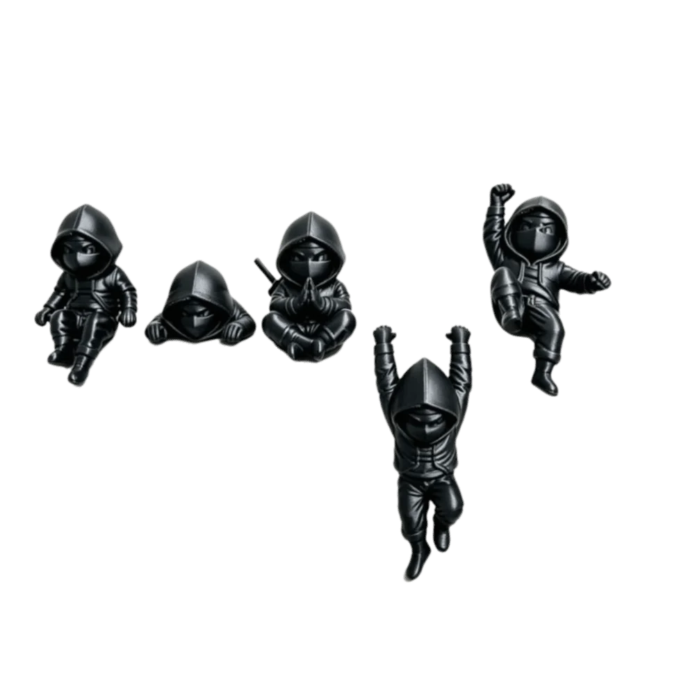 5 pcs 3D Printing Ninja Ornaments Mini Funny Hooded Man Figure Hanging Decor Five Action Postures Ninja Statue Office