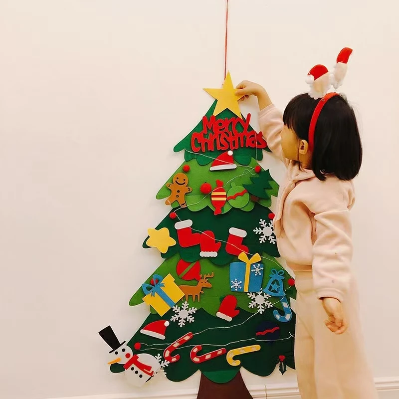 DIY Crafts LED Felt Christmas Tree Toys Door Wall Ornaments Christmas Tree Kids Toy for Gift Christmas Party Decoration for Home