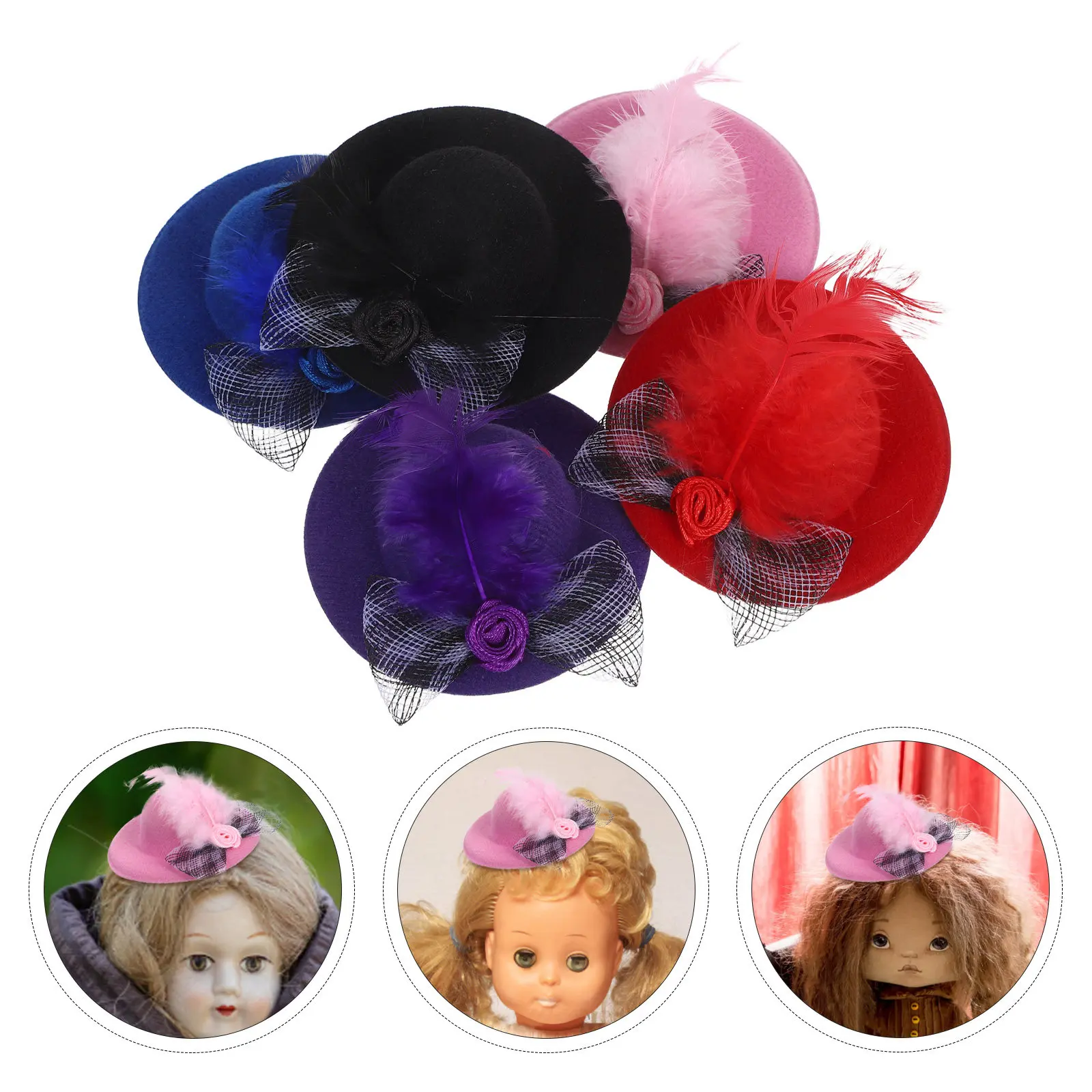 5Pcs Mini Top Hats Lightweight Small Headwear for Crafts Dollhouse Miniature Hats Hair Accessories Dress Up Caps for Creative
