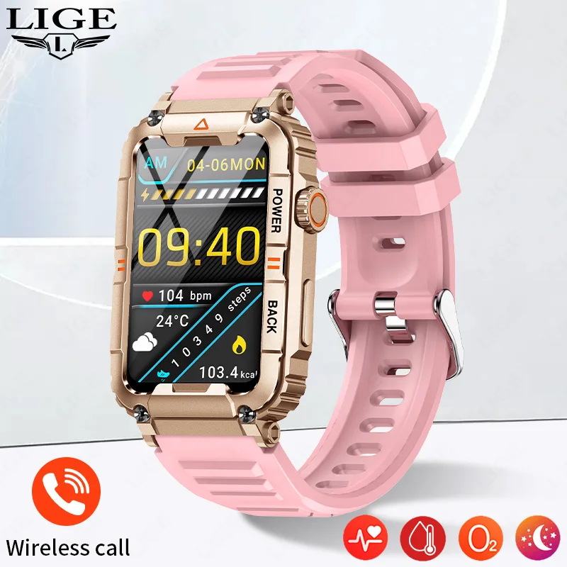 LIGE 새로운 스마트 시계 여성 안드로이드에 대한 군사 건강 모니터 IOS 피트니스 시계 블루투스 통화 IP68 방수 스포츠 Smartwatch 