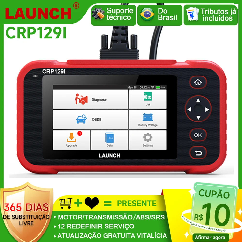 LAUNCH X431 CRP129i V2.0 OBD2 Scanner Car Diagnostic Tools ABS SRS Engine AT 4 System Scanner + 12 Reset Free Update 2024 New