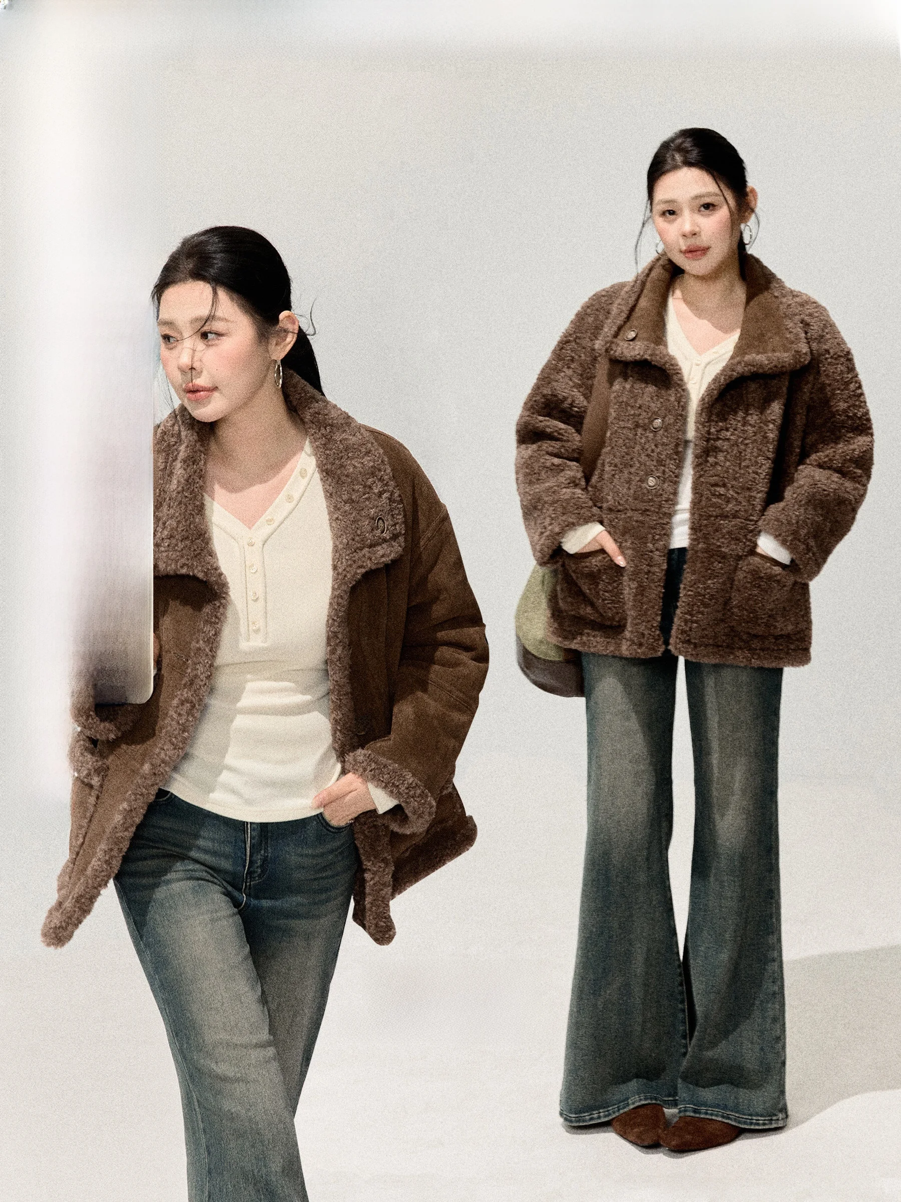 

Jululook Studio "Ce Dune" plus Size Faux Fur Jaet Double Wear Retro Sle for Hourglass And Pear Body pes