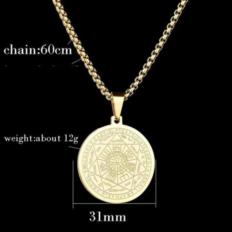 Poevic Seal of The Seven Archangels Stainless Steel Pendant Necklaces For Men Women The Seal Of Solomon Tetragrammaton