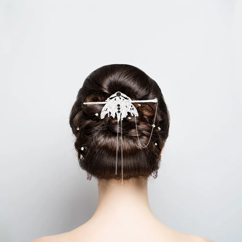 

2pcs Alloy Hair Slide Pin Retro Bun Stick Clip Silver Wedding Festival Daily Wear Decor Accessories For Women Chinese