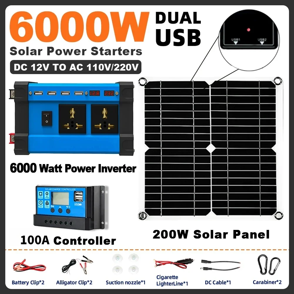 Kleines Zuhause 6000 W Sonnensystem 6000 W Wechselrichter 30 A Controller Solarpanel Telefon Auto Aufladen Camping Home Solar Power System Kit
