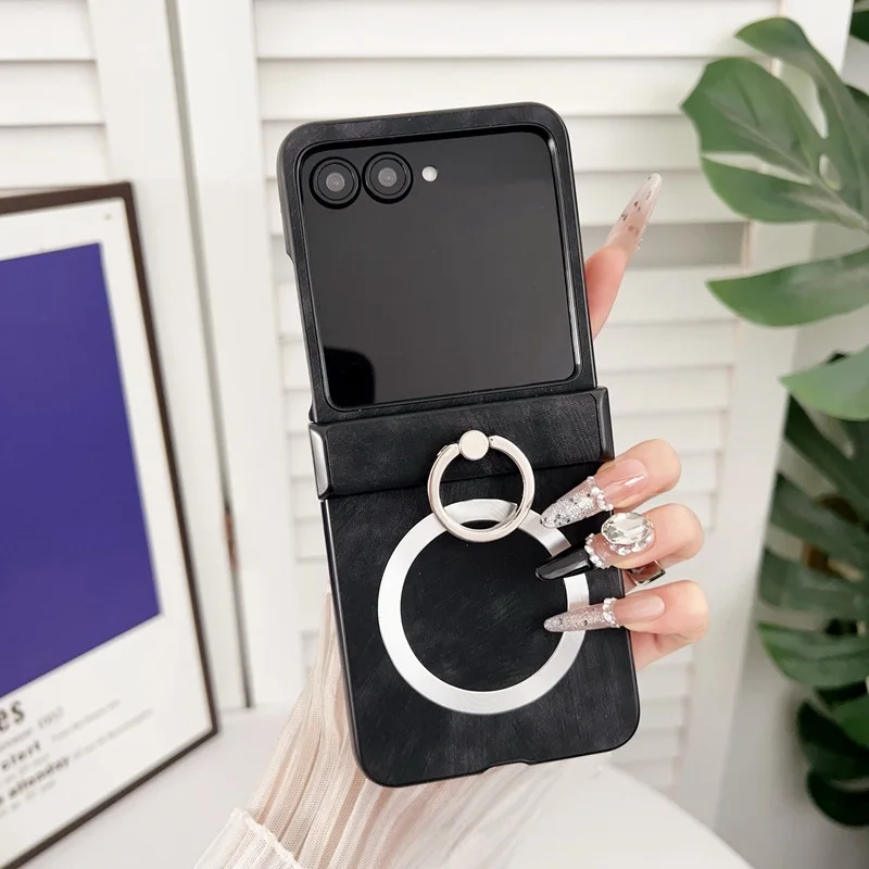 حافظة لهاتف موتورولا رازر 50 50S 60 رازر 40 Ultra Razr + 2024 حلقة جذب مغناطيسية مفصلة ريترو ملمس جلد PU حافظة جلدية