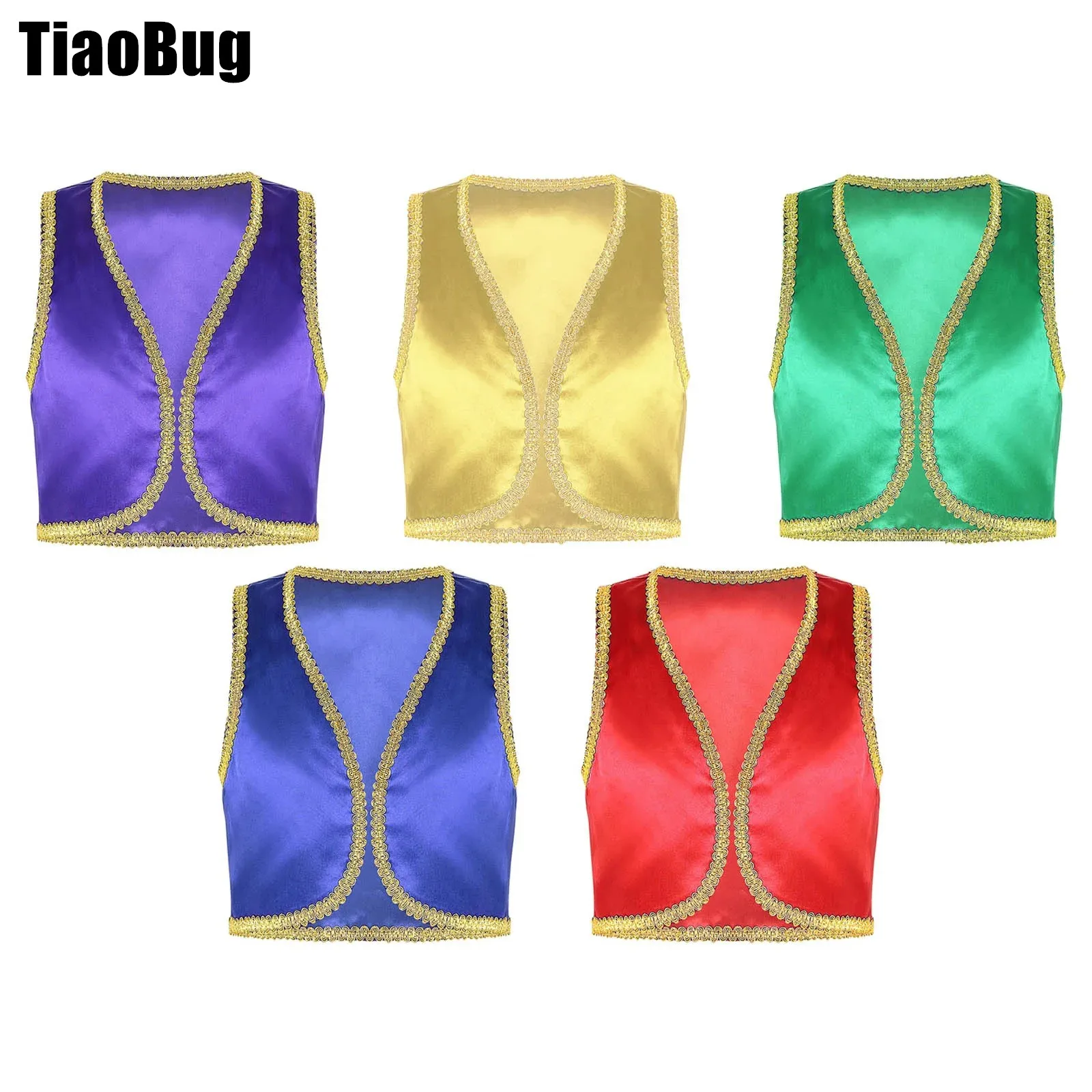 

Kids Boys Fairytale Cosplay Vest Waistcoat Dress Up Costumes Open Front Golden Braided Trimmings Vest for Performance