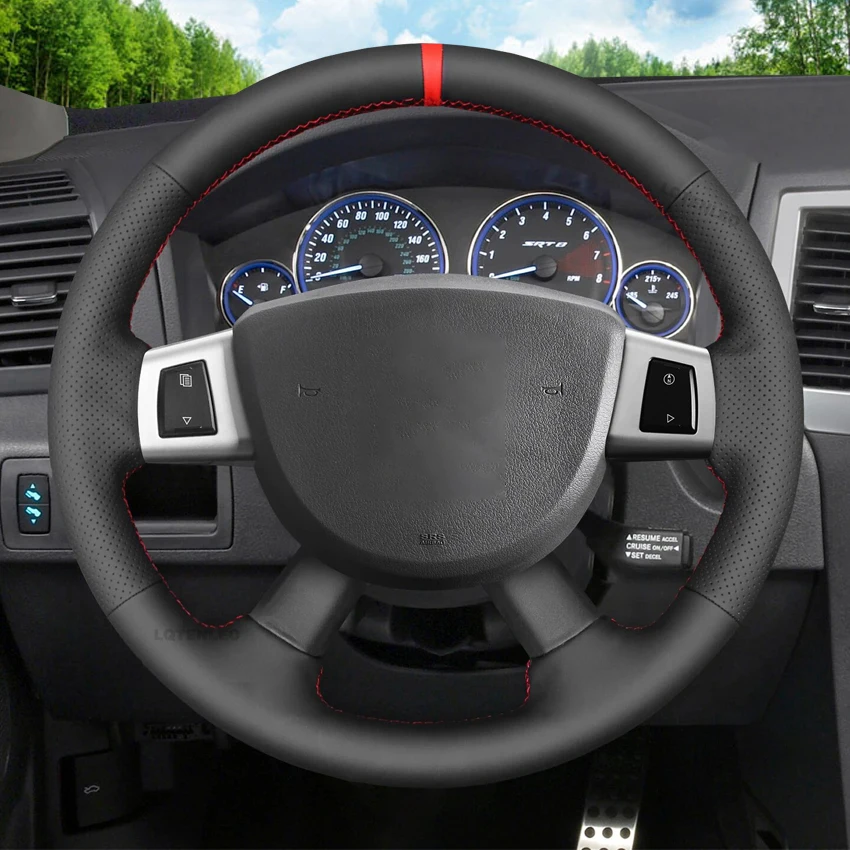 غطاء عجلة القيادة من الجلد الصناعي الأسود لسيارة جيب كوماندر XK جراند شيروكي III شيروكي IV KK 2008-2010 دودج نيترو 2007-2012