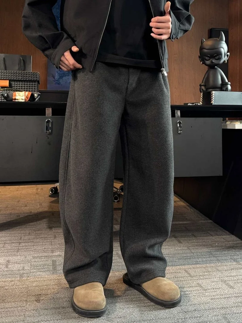 

ay Wide Leg Straight Cut Sports Casual Pants Men's Loose Luxury Long Trousers Autumn Winter Lazy Old Money Sle