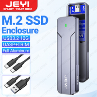 JEYI M.2 NVMe SATA SSD Enclosure, USB 3.2 Gen 2 10Gbps or 6Gbps NGFF M-Key B-Key External Aluminum M.2 Case Support Trim UASP