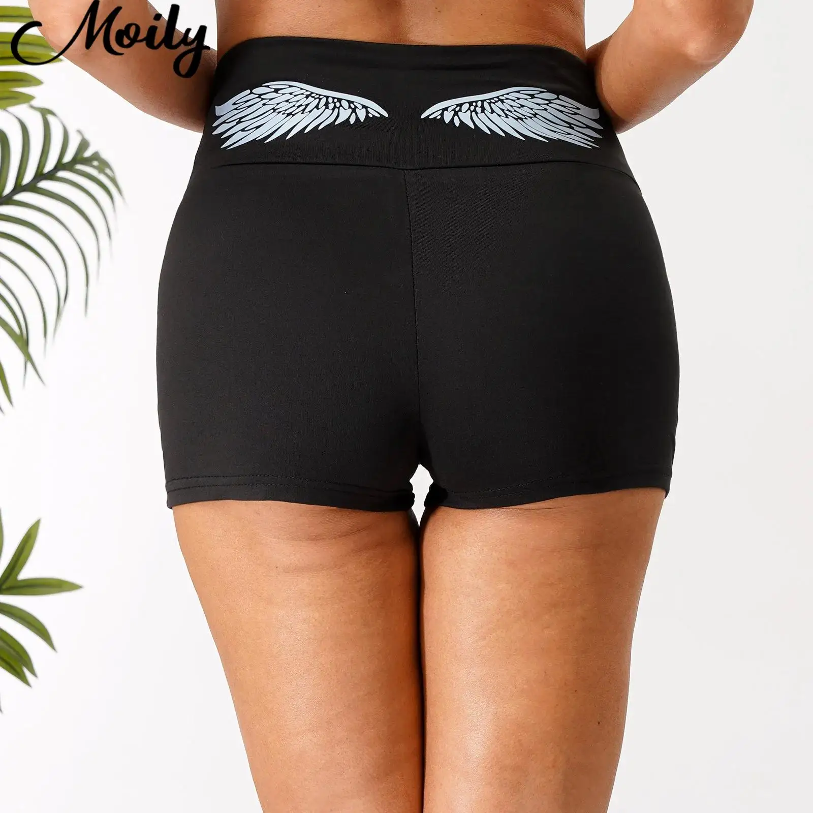 

Womens Yoga Workout Gym Bottoms Mid-waist Slimming Shorts Fashion Wings Printed Shorts Hot Pants Fitness Exercise Active Wear