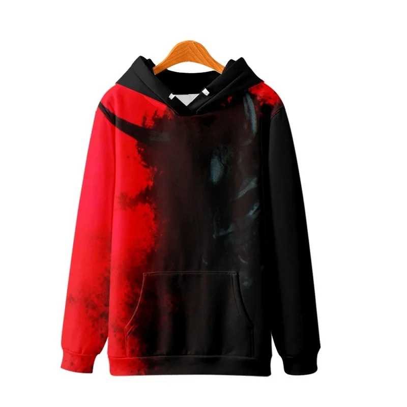 

Cartoon Demon Printed Black Red Splicing Long Sleeve Pullover Hoodies Casual Men Women Sweatshirt Couple Harajuku Streetwear