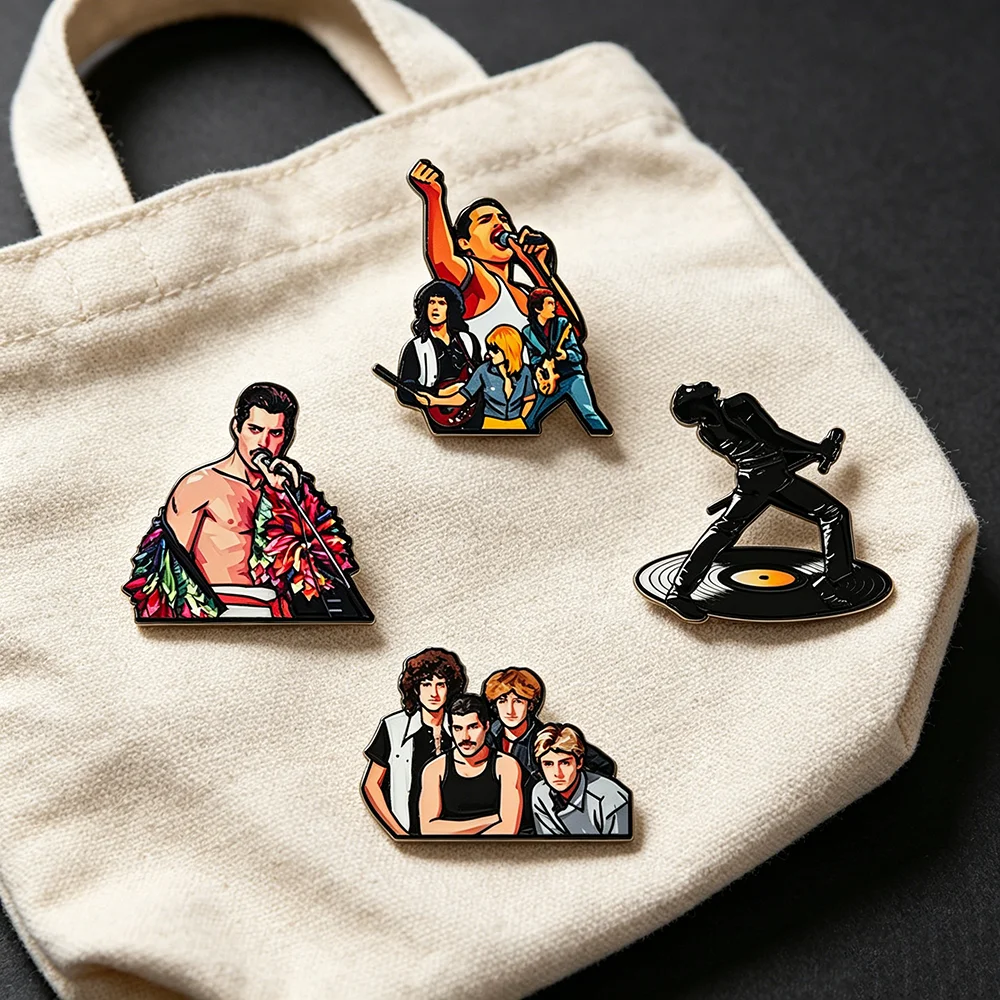 4pcs Classic Rock Band Enamel Pins Set Vintage Music Metal Brooches Lapel Pins for Backpack Decor Perfect Gift for Rock Fans