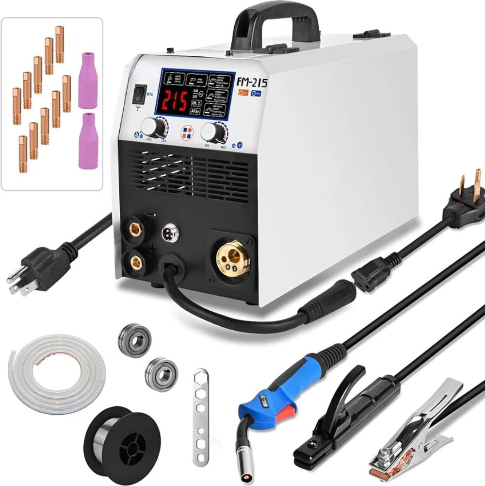 215Amp LED Digital Display Synergic MIG 120V/240V Dual Voltage 6 in 1 Gas MIG/Gasless Flux Core MIG/Stick/Lift TIG/Spot