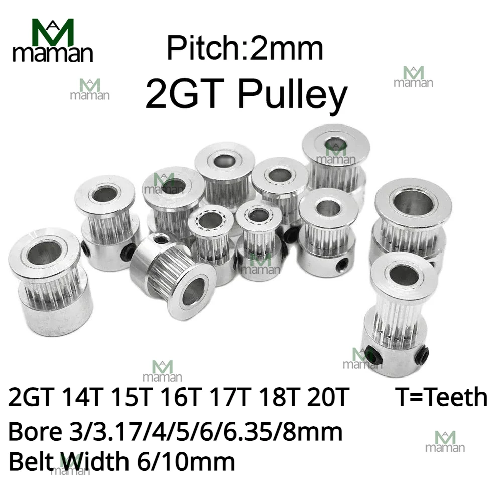 2GT Pulley 14T 15T 16T 17T 18T 20Teeth GT2 Timing Belt Pulley Bore 3/3.17/4/5/6/6.35/8mm Belt Width 6/10mm Synchronous Pulley