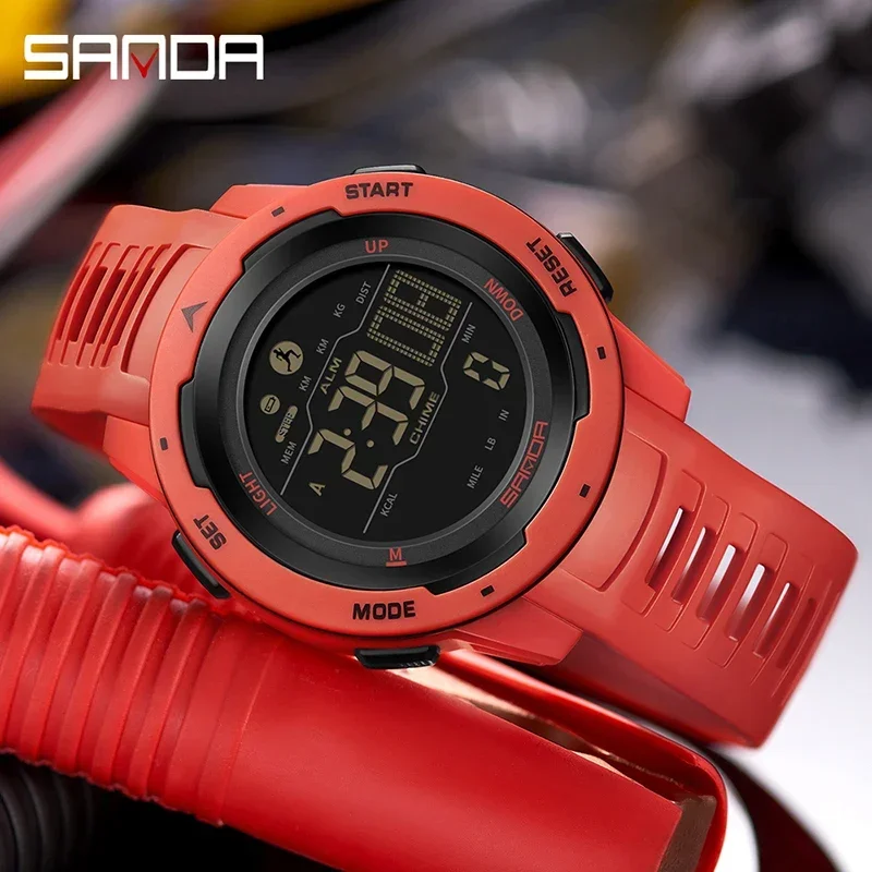 

SANDA Men Outdoor Sports Chronograph Watch 2024 New Electronic Watch Luminous Multifunctional Dial LED Display Waterproof Watch