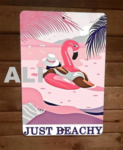 Just Beachy Pink Flamingo Girl Ocean 8x12 Metal Wall Sign Poster sign