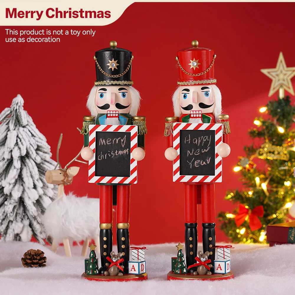 38CM in legno schiaccianoci bambola soldato scrittura a mano schiaccianoci burattino statua ornamento di natale regalo di natale decorazione dell'ufficio domestico