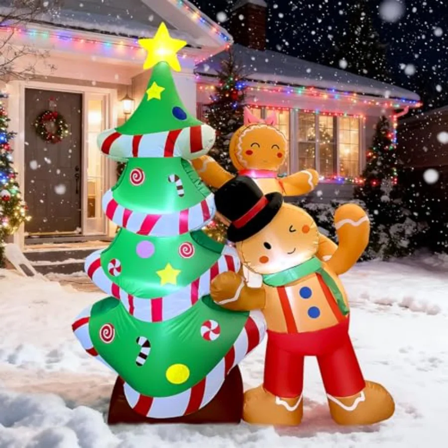 

8Feet Inflatable Christmas Tree with Gingerbread Man Clearance, Giant Outdoor Christmas Inflatables Decoration with Bright LED