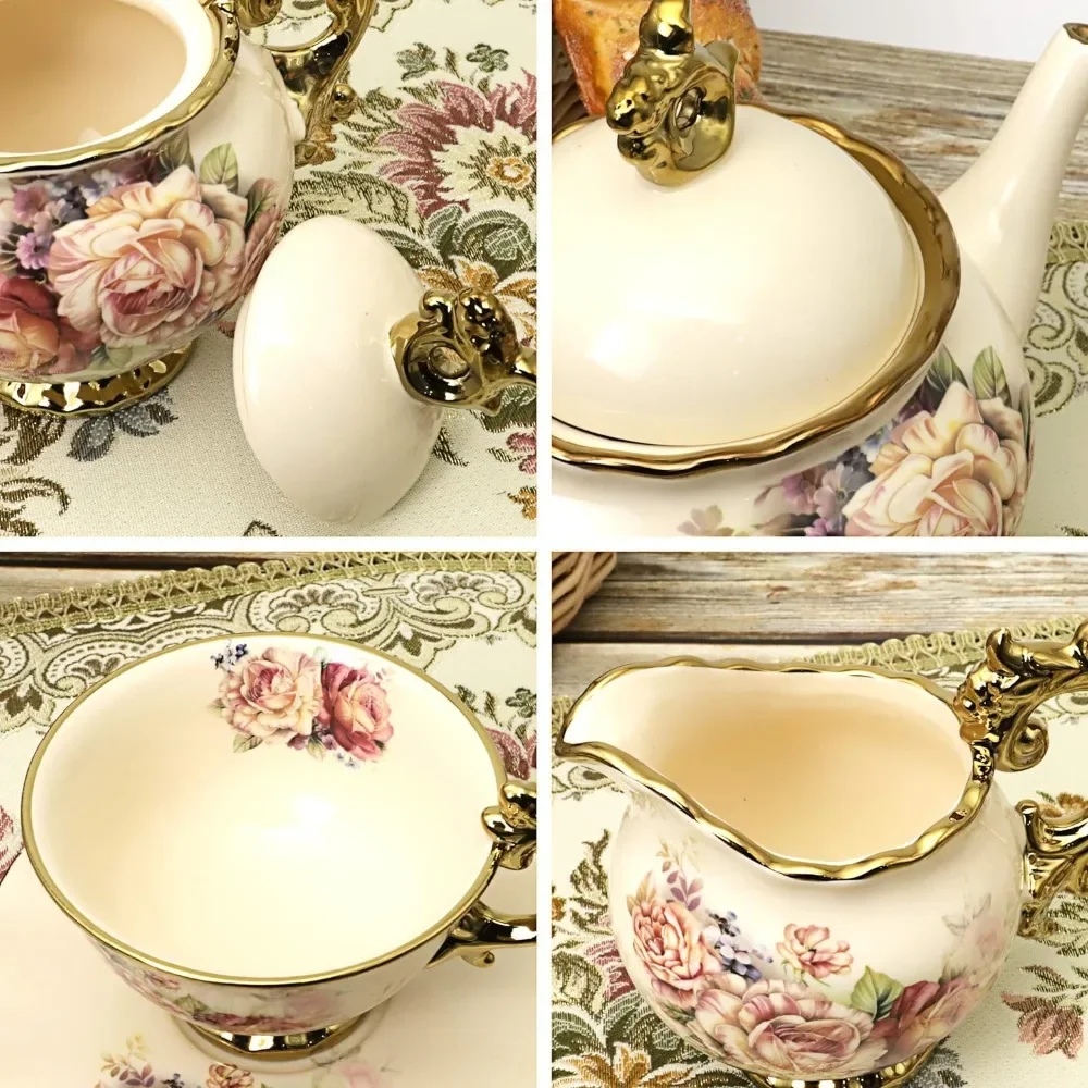 Imagem -02 - Floral Vintage Porcelain Tea Grupo Grande Xícara de Xícara Café Chinês Cerimônia Teaware Cozinha Jantar Bar Casa 15 Pcs