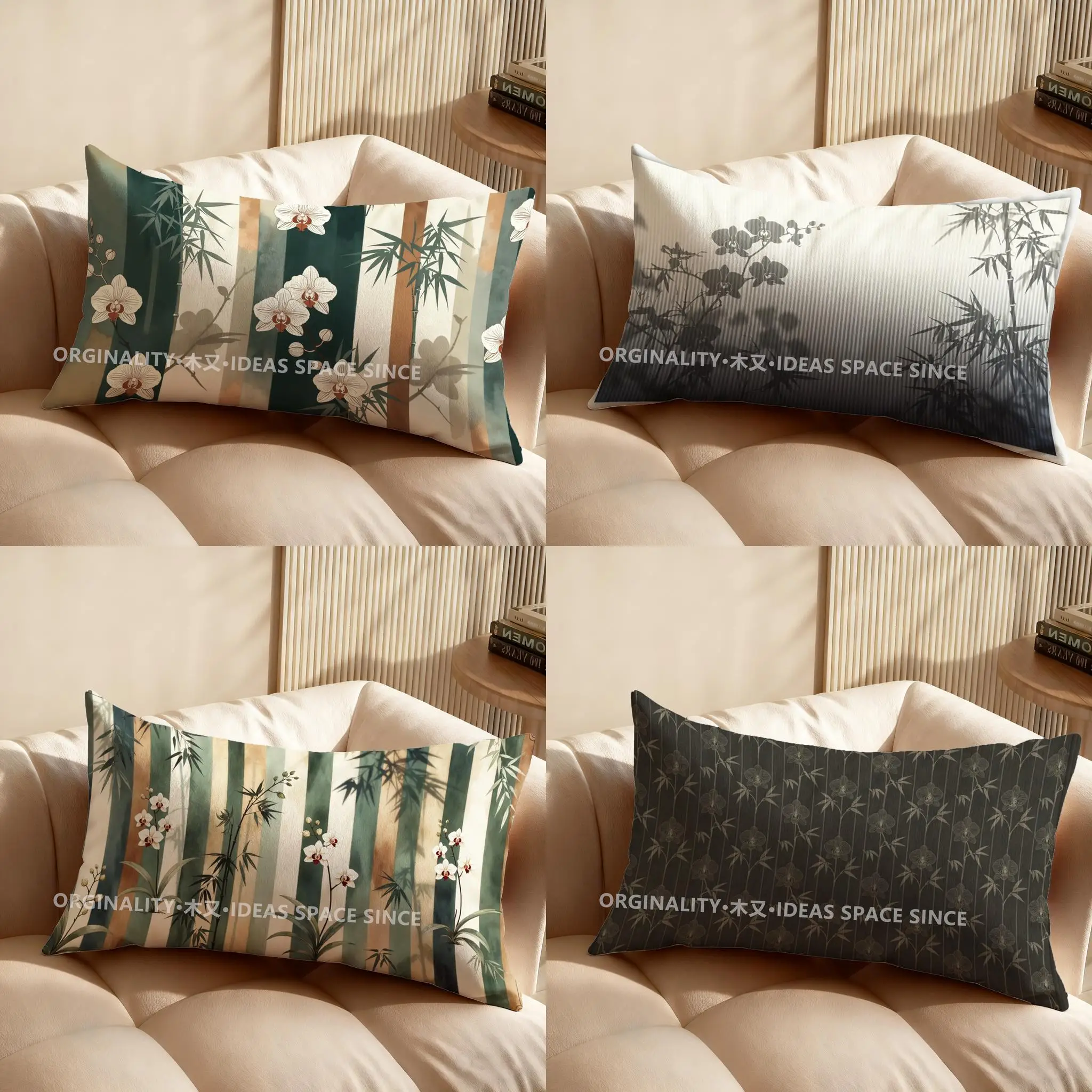 

2D-подушка с узором из бамбука и орхидей, подходит для дивана, спальни, автомобиля, наволочка, прямоугольная подушка для спины