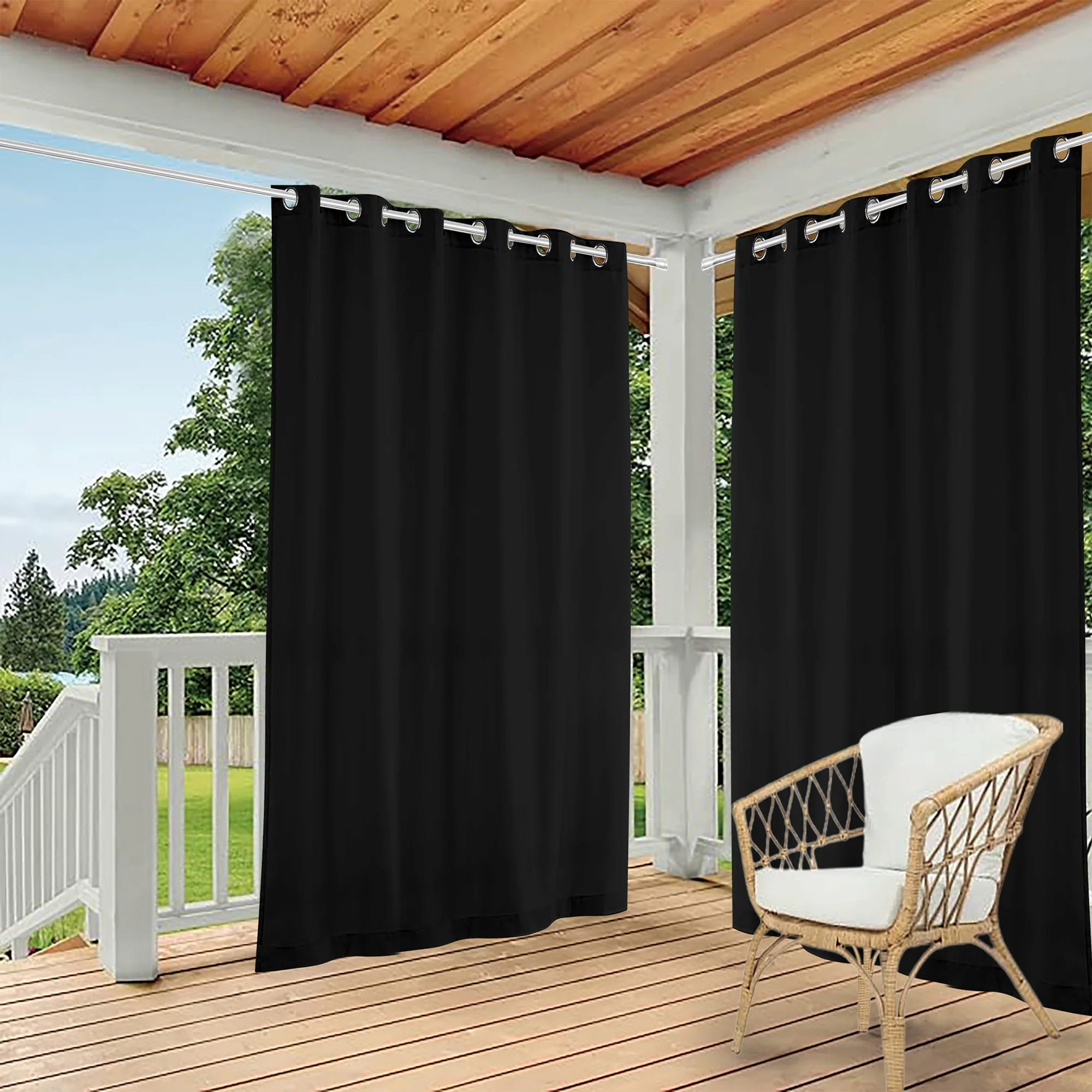 2PCS Outdoor Waterproof Curtains for Patio, Privacy and Weatherproof, UV and Fade Resistant, Suitable for Gazebo, Front Porch