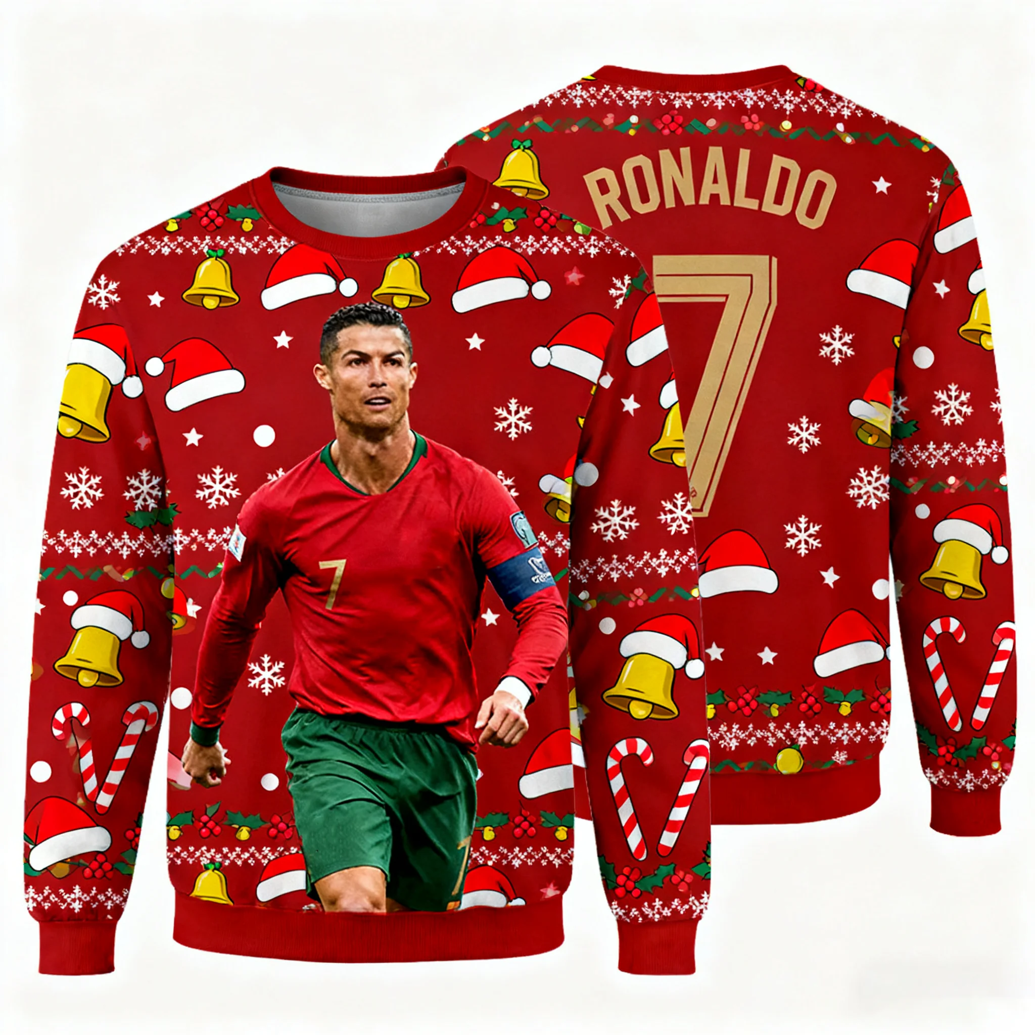 

Ronaldo Christmas-Style Football Fan Commemorative Long Sleeve Sweatshirt for Kids and Adults Autumn Winter Fashion Sportswear